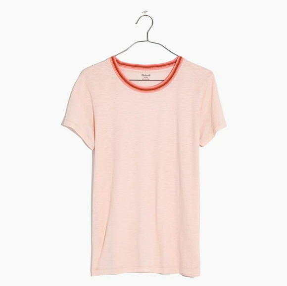 Madewell Whisper Cotton Ringer Tee in Lucid Pink - Picture 4 of 5